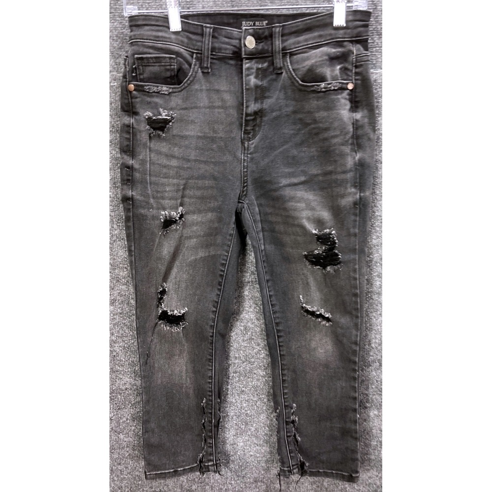 Judy Blue‎ Jeans Emma High Rise Skinny Fit Capris 3/26 Destroyed Black jb82270BK